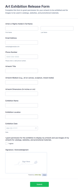 Art Exhibition Release Form Template