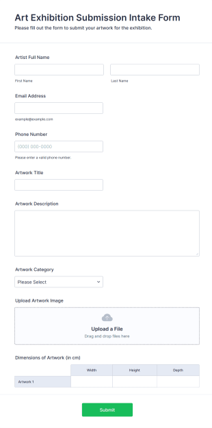 Art Exhibition Submission Intake Form Template