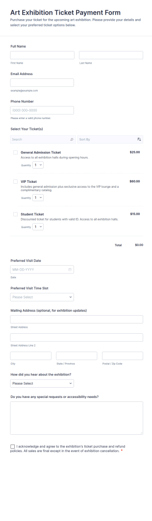Art Exhibition Ticket Payment Form Template
