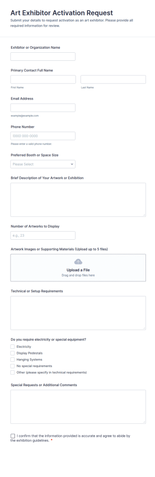 Art Exhibitor Activation Request Form Template