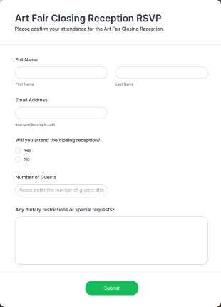 Art Fair Closing Reception RSVP Form Template