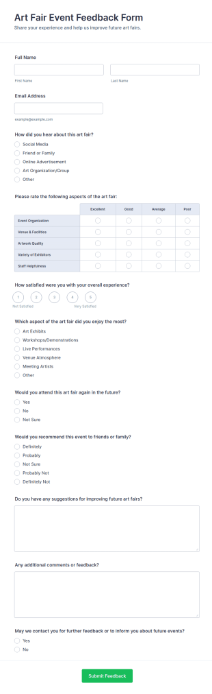 Art Fair Event Feedback Form Template