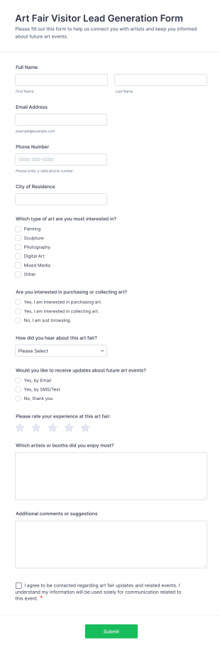 Art Fair Visitor Lead Generation Form Template
