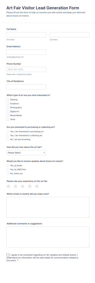 Art Fair Visitor Lead Generation Form Template