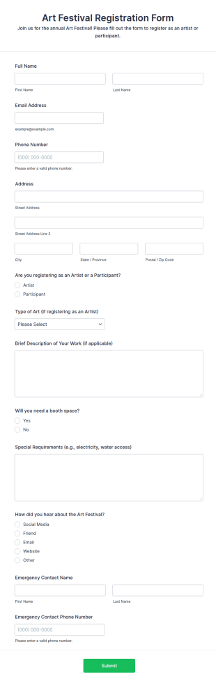 Art Festival Registration Form Template