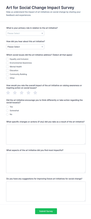Art For Social Change Impact Survey Form Template
