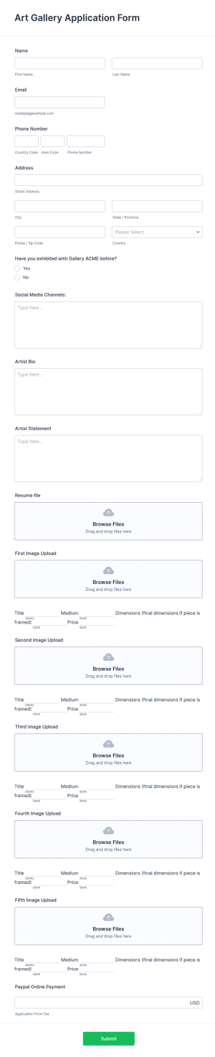 Art Gallery Application Form Template