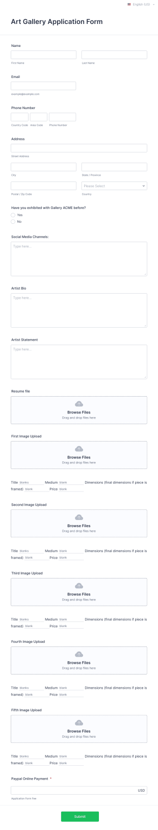 Art Gallery Application Form Template