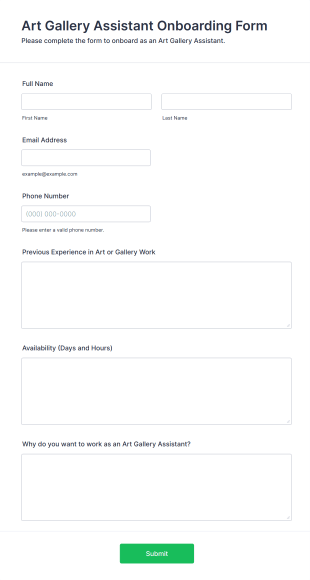 Art Gallery Assistant Onboarding Form Template