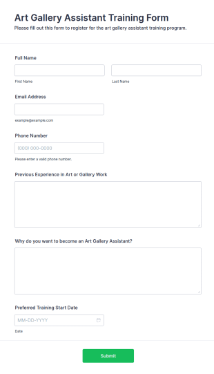 Art Gallery Assistant Training Form Template