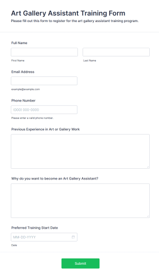 Art Gallery Assistant Training Form Template