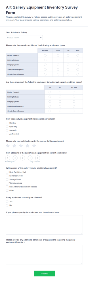 Art Gallery Equipment Inventory Survey Form Template