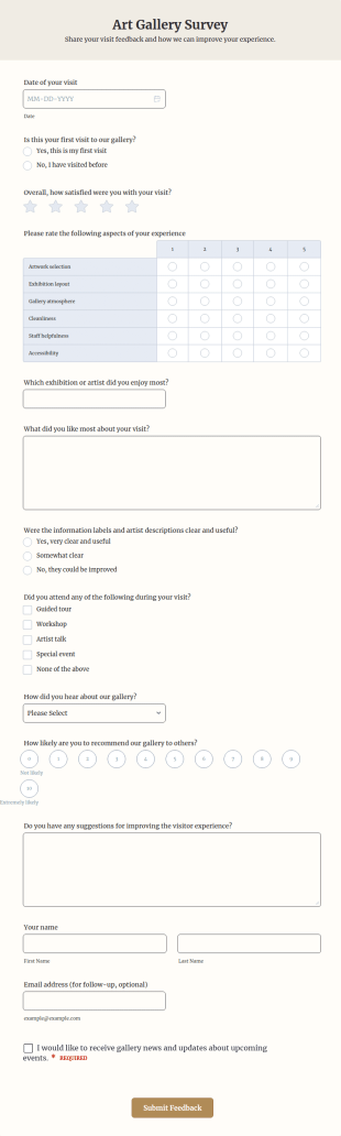 Art Gallery Survey Form Template