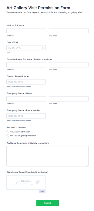 Art Gallery Visit Permission Form Template