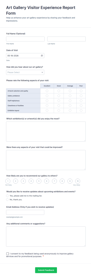 Art Gallery Visitor Experience Report Form Template