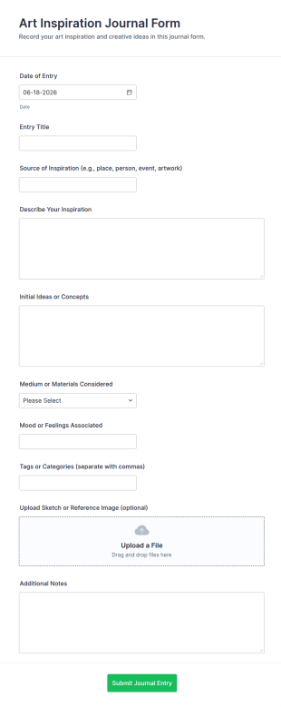 Art Inspiration Journal Form Template