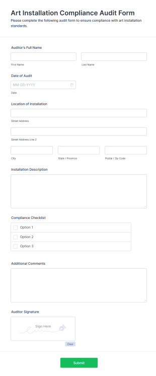 Art Installation Compliance Audit Form Template