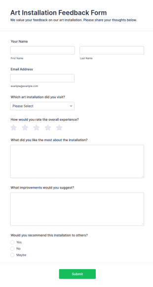 Art Installation Feedback Form Template