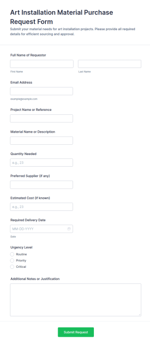 Art Installation Material Purchase Request Form Template