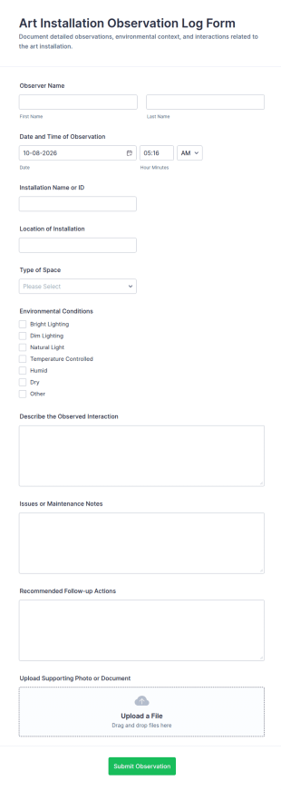 Art Installation Observation Log Form Template