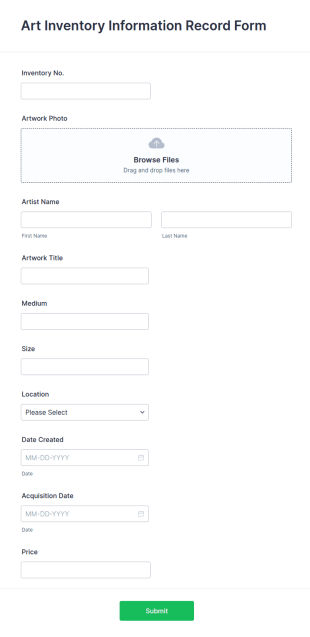 Art Inventory Information Record Form Template