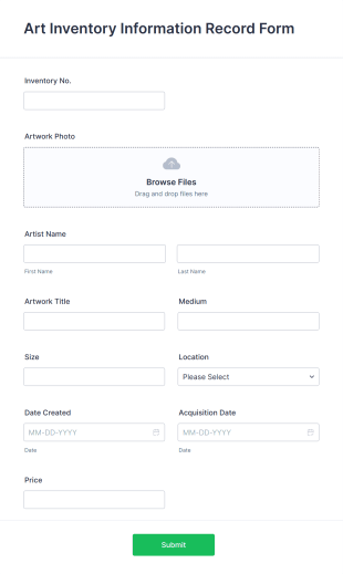 Art Inventory Information Record Form Template