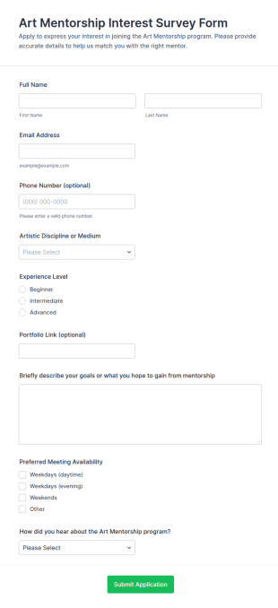 Art Mentorship Interest Survey Form Template