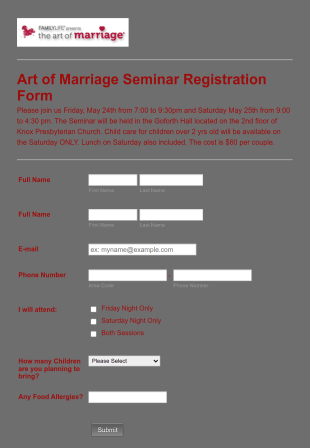 Art Of Marriage Online Registration Form Template