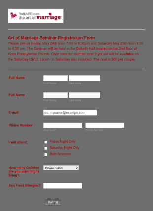 Art Of Marriage Online Registration Form Template