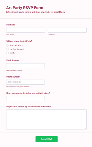 Art Party RSVP Form Template