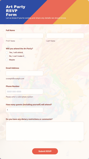 Art Party RSVP Form Template