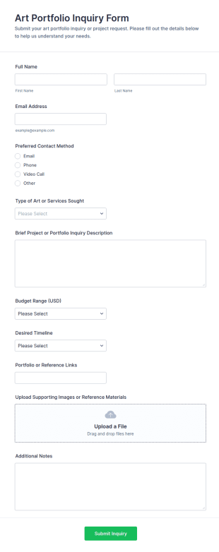 Art Portfolio Inquiry Form Template