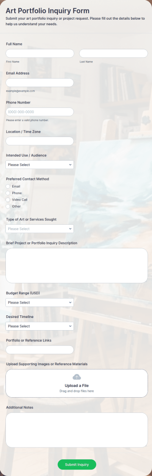 Art Portfolio Inquiry Form Template