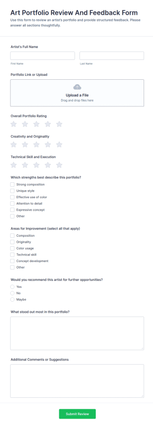 Art Portfolio Review And Feedback Form Template