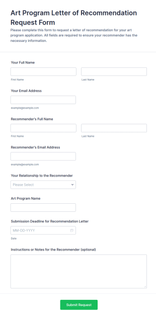 Art Program Letter Of Recommendation Request Form Template