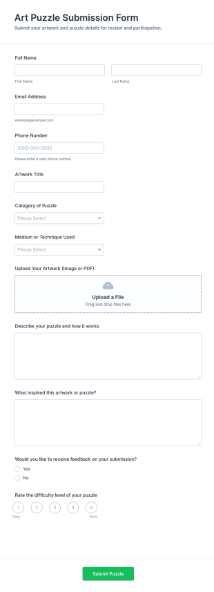 Art Puzzle Submission Form Template