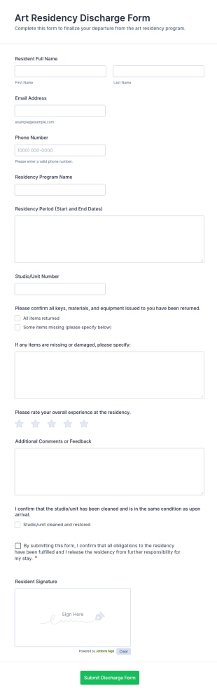 Art Residency Discharge Form Template