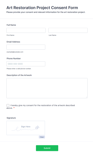Art Restoration Project Consent Form Template