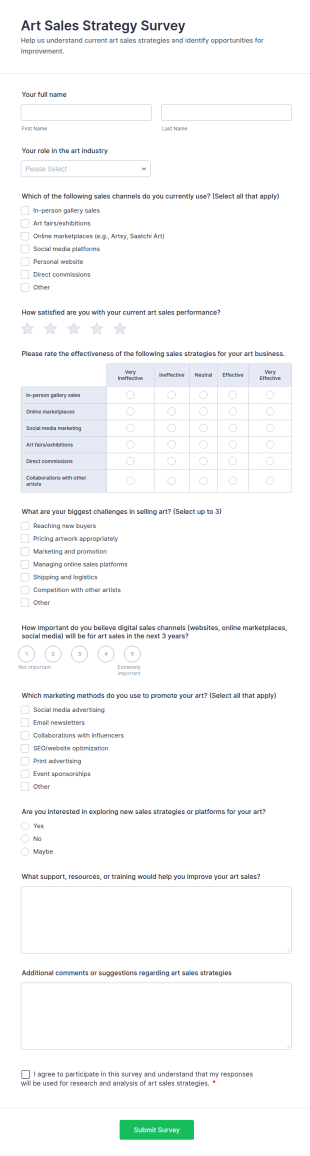 Art Sales Strategy Survey Form Template