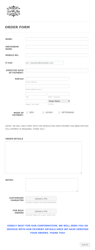 Art Services Order Form Template