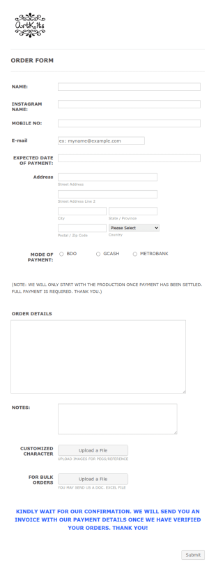 Art Services Order Form Template