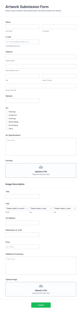 Art Submission Form Template