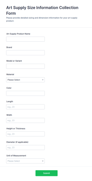 Art Supply Size Information Collection Form Template