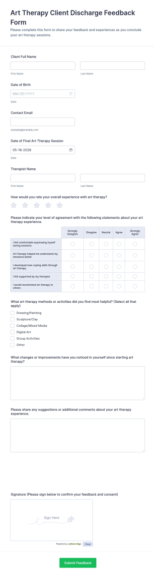 Art Therapy Client Discharge Feedback Form Template