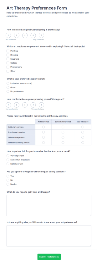Art Therapy Preferences Survey Form Template