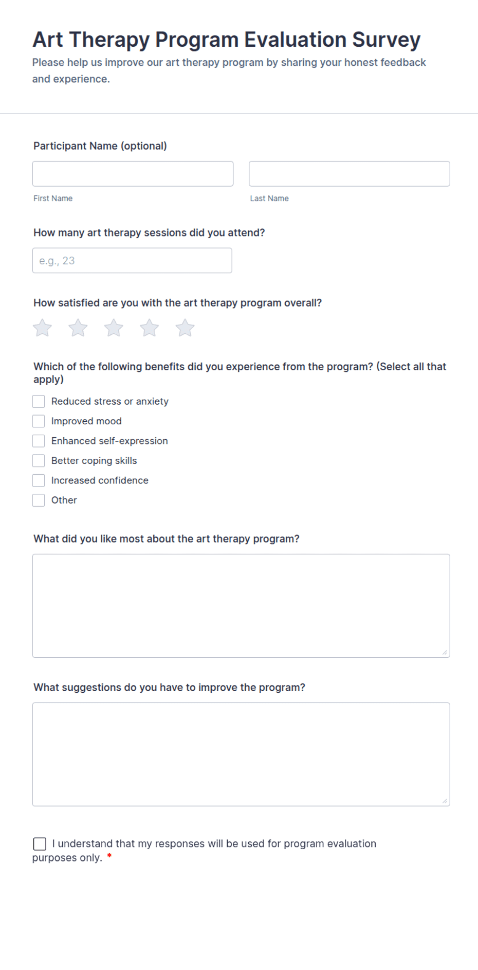 Art Therapy Program Evaluation Survey Form Template | Jotform