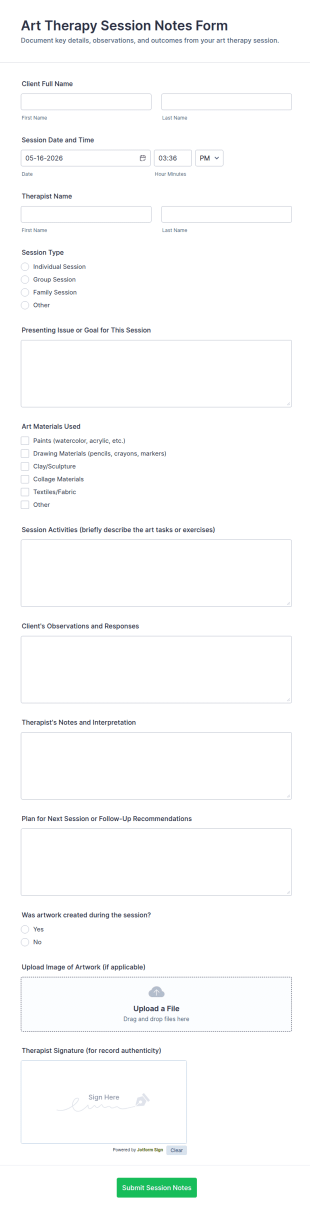 Art Therapy Session Notes Form Template