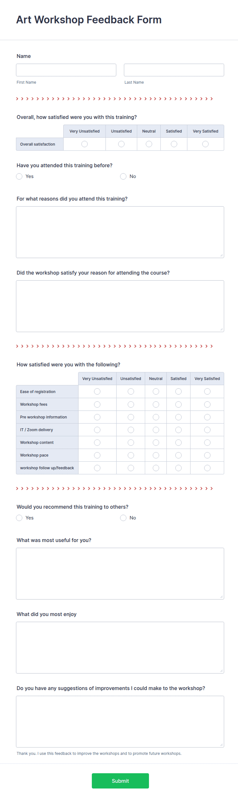 Art Workshop Feedback Form Template | Jotform