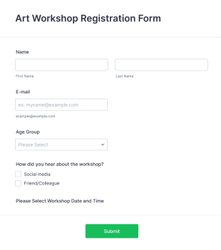 Art Workshop Registration Form Template
