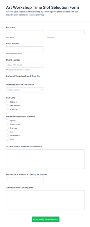 Art Workshop Time Slot Selection Form Template